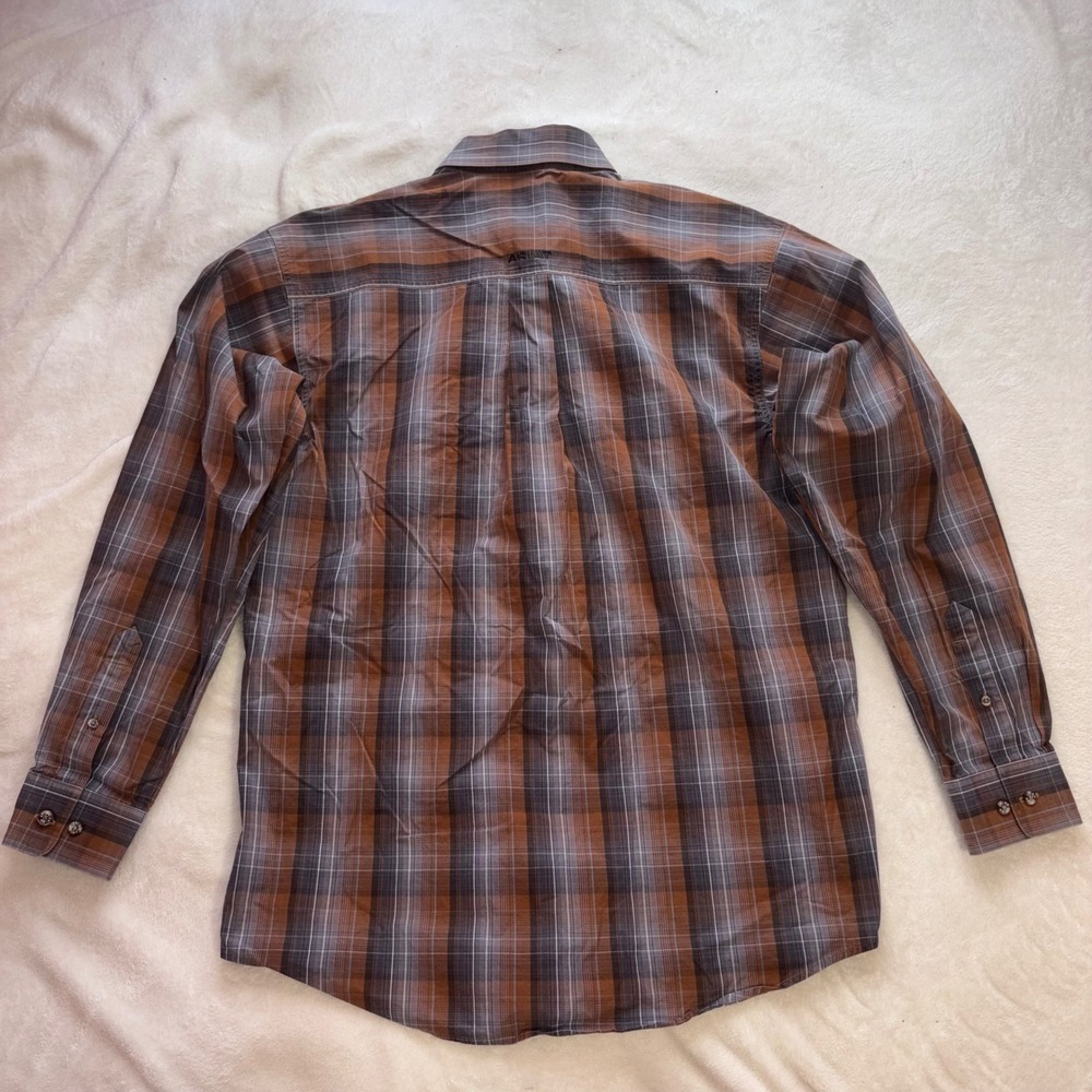 ARIAT Pro Series Button Down Mens Medium Brown Plaid Western Vented Shirt - Picture 10 of 14